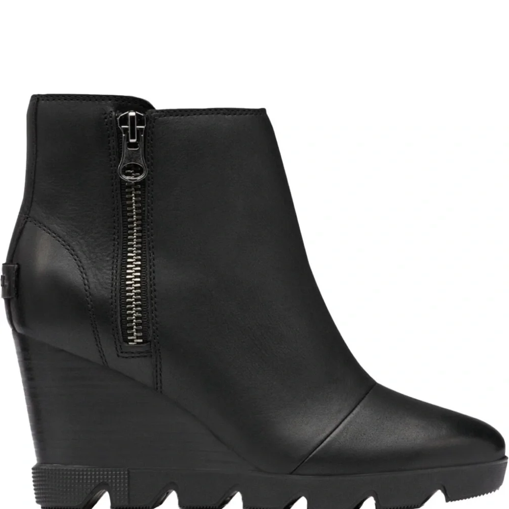 Sorel Joan Uptown Waterproof Leather Wedge Zip Bootie in Black, Size 8.5 - Picture 6 of 14